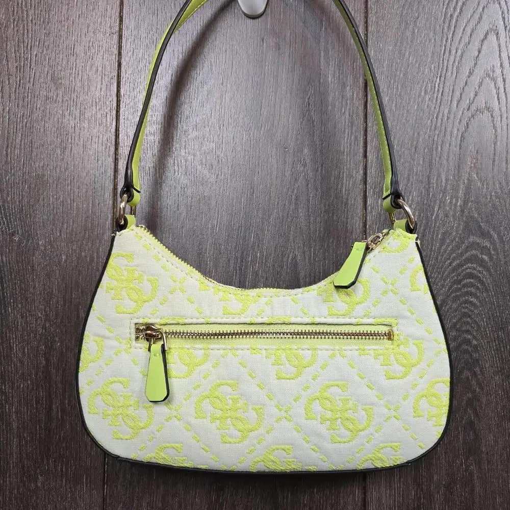 Guess Ruma Mini Top Zip  Quilted Logo Embroidered Shoulder Bag Chartreuse Color